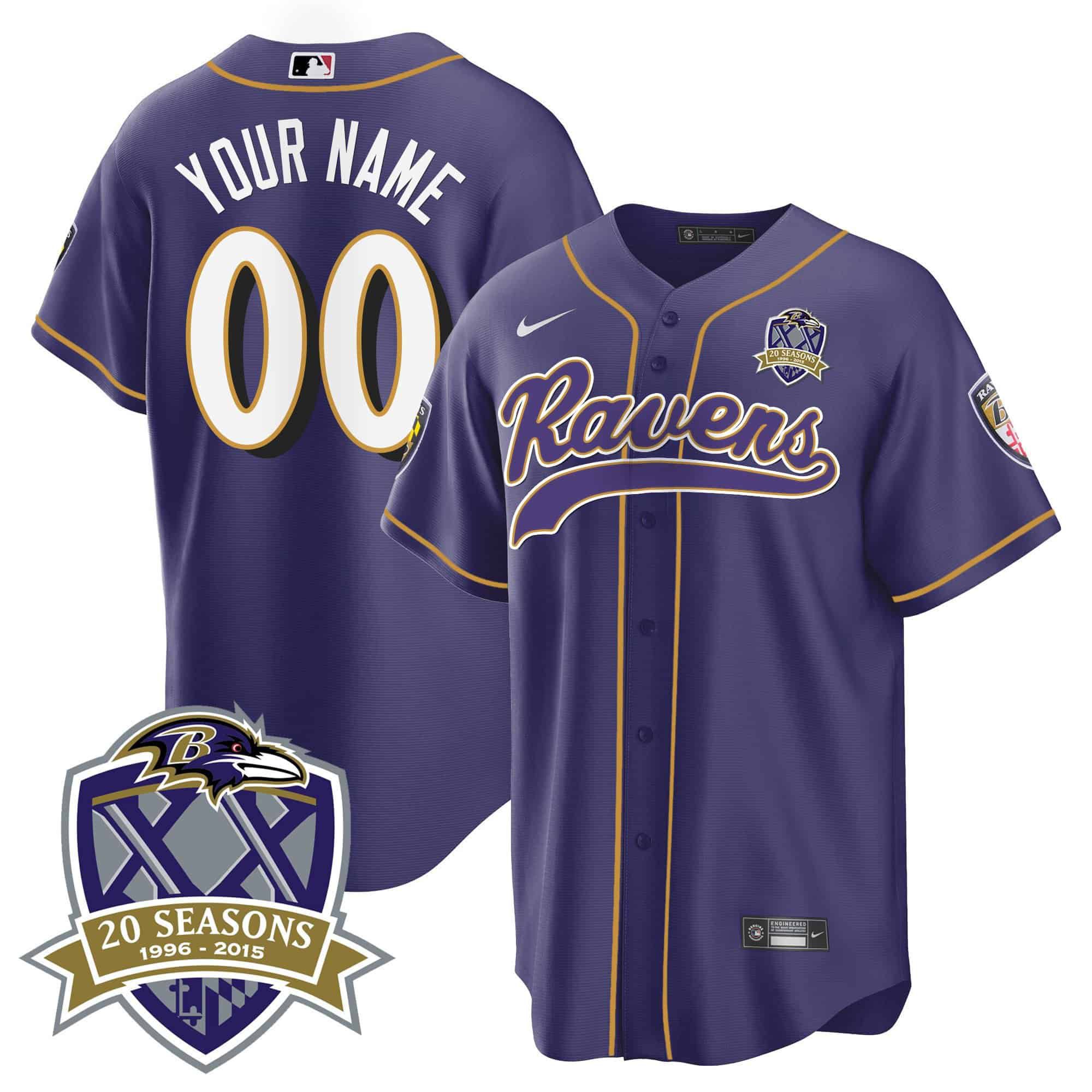 Men Baltimore Ravens Purple 2024 Nike 20th Season Patch Baseball Custom NFL Jersey style 1->customized nfl jersey->Custom Jersey